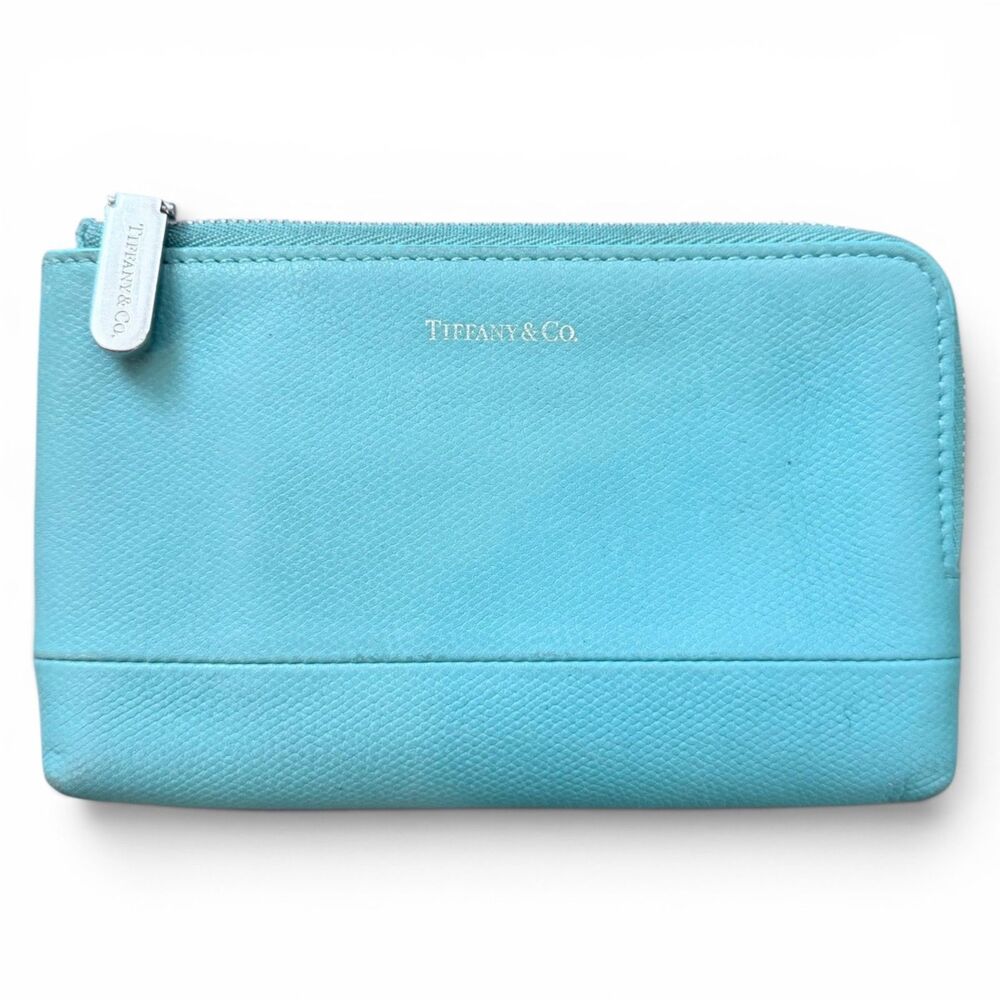 tiffany & co blue leather zip top leather wallet made in italy women luxury